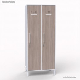 Vestiaire industriel couleur blanc pour le corps de meuble comportant 2 portes aux façades en coloris driftwood