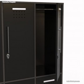 Vestiaire industriel fabriqué en france et dont le corps de meuble graphite largeur 30 cm et 4 portes coloris noir