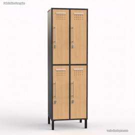 Vestiaire industriel couleur graphite comme corps de meuble et les 4 portes sont en coloris chêne clair