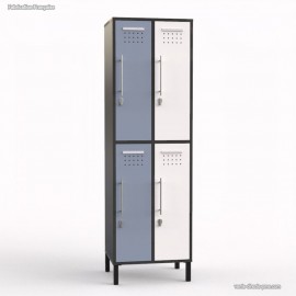 Vestiaire industriel avec un corps de meuble en graphite et 4 portes de largeur 30 cm multi-couleur dove blue et blanc