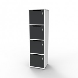 Casier rangement bois en graphite et corps de meuble blanc CASEO à 4 cases, casier bois de qualité professionnelle