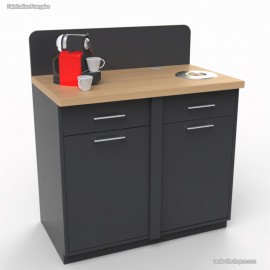 Meuble poubelle inclinable en bois graphite et chêne pourvu d'une poubelle intégrée au plan de travail