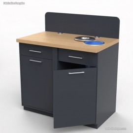 Meuble café avec poubelle basculante 8L en bois graphite plan de travail