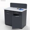  	Meuble poubelle inclinable en bois graphite et blanc pourvu d'une poubelle intégrée au plan de travail