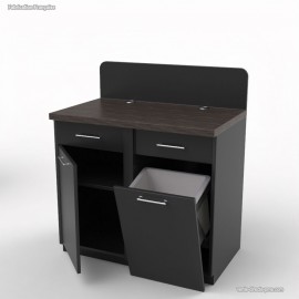 Meuble café en bois coloris graphite et wengé pour poser une machine à café au sein de salles de pause 
