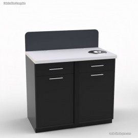 Meuble pour machine à café de couleur graphite et blanc doté deux poubelles idéales pour traiter les déchets en entreprise