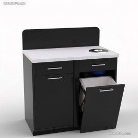 Meuble pour machine à café de couleur graphite et blanc doté deux poubelles idéales pour traiter les déchets en entreprise