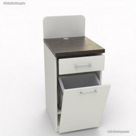 Meuble avec poubelle basculante blanc et wengé pour salle de pause café entreprise
