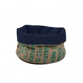 Corbeille toile de jute tissu bleu pour espace café fabrication ecoresponsable