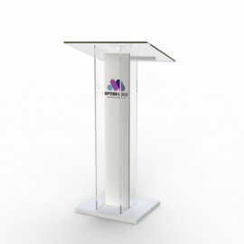 Pupitre en plexi en couleur blanc sobre et fonctionnel pour conférences et salles de réunion organisés par des entreprises