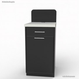 Petit meuble graphite avec poubelle basculante idéale pour une salle de pause ou un réfectoire d'entreprise