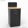 Petit meuble graphite avec sa poubelle basculante directement intégrée dans le mobilier salle de pause