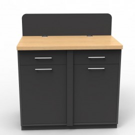 Meuble pour machine à café professionnelle bois coloris chêne et corps graphite essentiel dans un bar ou cafétéria de resto