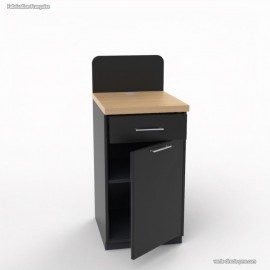 Meuble pour machine à café pour professionnels pour CHR graphite et plateau chêne avec des rangements fermés et étagères fixes