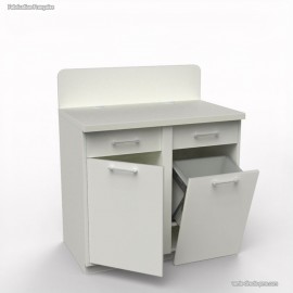 Meuble cafetière avec sa poubelle basculante entièrement en blanc pour professionnels