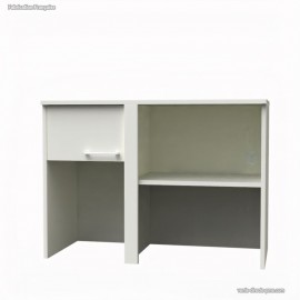  	Surmeuble pour espace café professionnel coloris blanc en bois avec rangements pouvant accueillir plusieurs micro-ondes