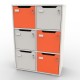  	Meuble casier CASEO avec 6 cases en orange qui possède de nombreux rangements pour des entreprises et associations