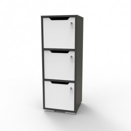  	Casier vestiaire bois graphite et blanc doté de rangements avec différents casiers en bois pour du rangement d'objets