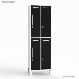 Vestiaire industriel coloris blanc pour un corps de meuble et 4 portes coloris noir de largeur 30 cm et hauteur 90 cm