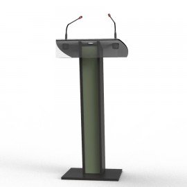 Pupitre de conférence sonorisé résistant et solide en bois pour événements d'entreprise, discours verde