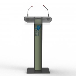 Pupitre de conférence verde résistant et solide grâce à sa matière en bois et convient pour tout type d'événements d'entreprise 