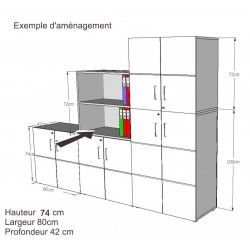 Dimensions du meuble rangement bureau, disponible en plusieurs coloris, meuble rangement livré monté et made in France