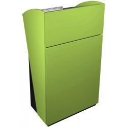 Meuble pupitre vert livré monté possédant une tablette inclinée et deux tablettes fixes pour ordinateur portable ou dossiers