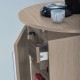 Vue de haut du meuble pour machines à café en bois driftwood doté de rangements tiroir et étagères fermés par une porte