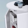 Meuble ouvert et vu en hauteur pour machines à café en bois de couleur blanc avec rangements convenant à votre espace café
