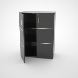 Meuble noir avec serrure pour rangement et classement pour espace d'accueil et salle de réunion dans une entreprise