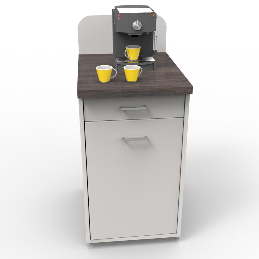 Meuble pour machine à café pour professionnels blanc-wengé idéal pour poser une cafetière ou bouilloire