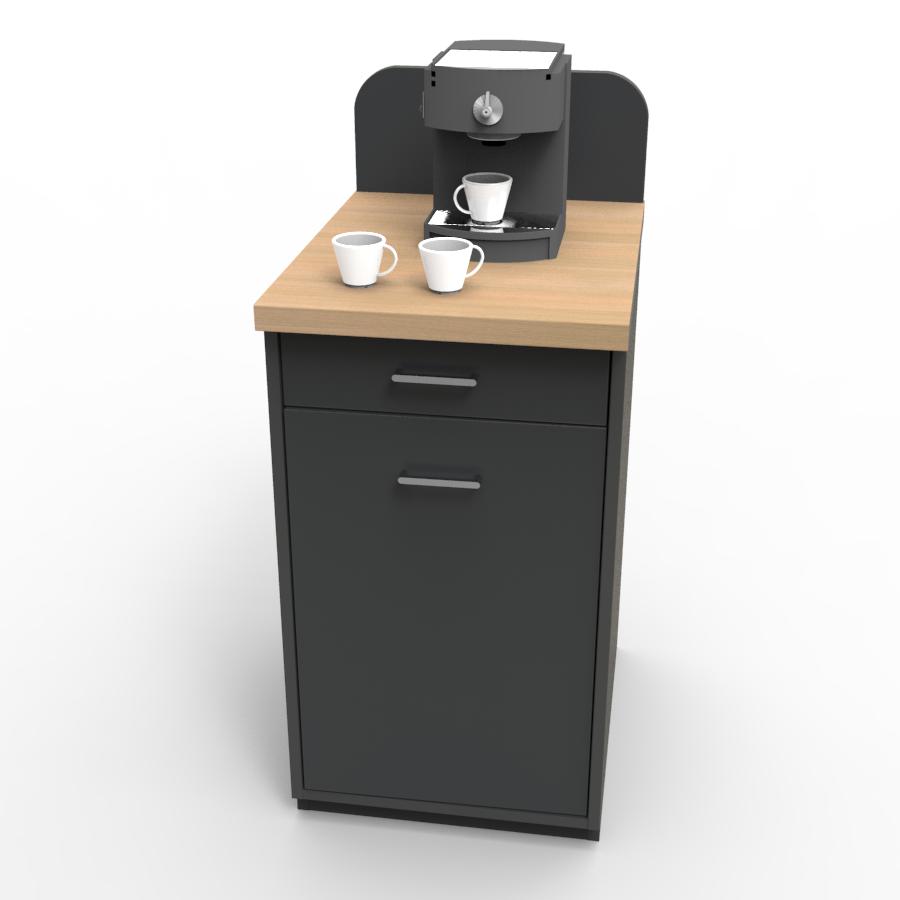 Meuble pour machine à café pour professionnels en graphite-hêtre s'intégrant dans des cuisines ou espaces d'accueil de CHR