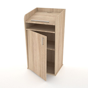 Pupitre large en bois pour conférence et cérémonie disposant de nombreux rangements en accès fermés par une porte avec serrure à clé