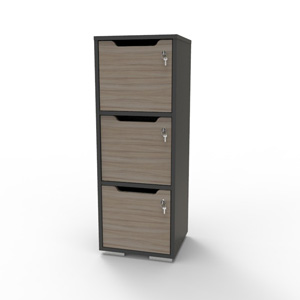 Casier vestiaire bois graphite-driftwood CASEO à 3 cases convenant pour des salles de conférence et vestiaires collectif en entreprise et association