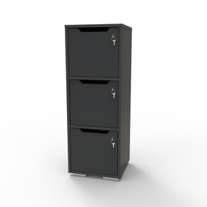 Casier vestiaire bois graphite CASEO à 3 cases convenant pour des salles de conférence et vestiaires collectif en entreprise et association
