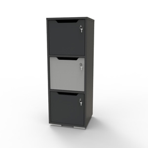 Casier vestiaire bois graphite-gris CASEO à 3 cases convenant pour des salles de conférence et vestiaires collectif en entreprise et association