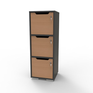 Casier vestiaire bois graphite-hêtre CASEO à 3 cases convenant pour des salles de conférence et vestiaires collectif en entreprise et association