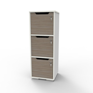 Casier vestiaire bois blanc-driftwood CASEO à 3 cases convenant pour des salles de conférence et vestiaires collectif en entreprise et association