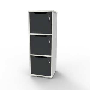 Casier vestiaire bois blanc-graphite CASEO à 3 cases convenant pour des salles de conférence et vestiaires collectif en entreprise et association