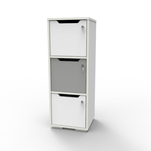 Casier vestiaire bois blanc-gris CASEO à 3 cases convenant pour des salles de conférence et vestiaires collectif en entreprise et association