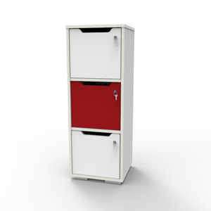 Casier vestiaire bois blanc-rouge CASEO à 3 cases convenant pour des salles de conférence et vestiaires collectif en entreprise et association