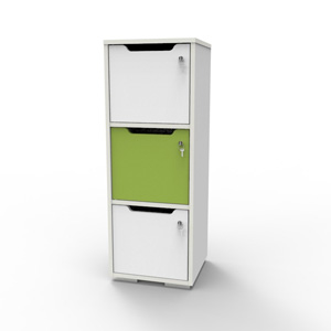 Casier vestiaire bois blanc-vert CASEO à 3 cases convenant pour des salles de conférence et vestiaires collectif en entreprise et association