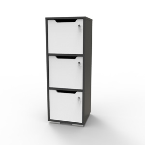 Casier vestiaire bois graphite-balnc CASEO à 3 cases convenant pour des salles de conférence et vestiaires collectif en entreprise et association