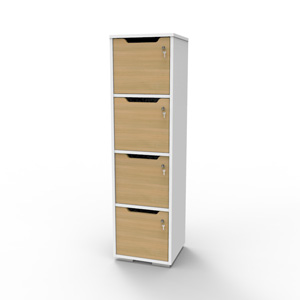 Vestiaire multicases en bois hêtre et corps blanc qui est fabriqué en France et livré monté en entreprise et collectivité / association