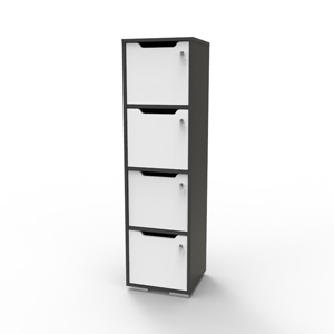 Vestiaire multicases en bois en blanc et graphite décliné en plusieurs coloris et fabriqué en france pour des entreprises et collectivités souhaitant acquérir un meuble de rangement en bois de qualité
