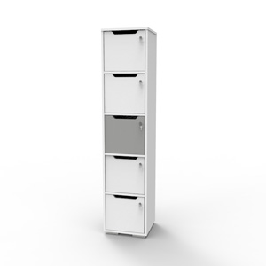 Vestiaire de bureau en bois gris et blanc livré monté en entreprise et collectivité / association qui se livre monté