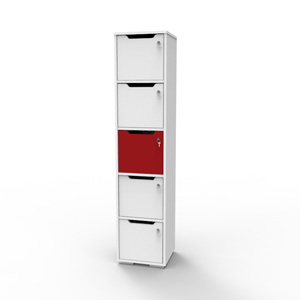 Vestiaire de bureau en bois rouge et blanc idéal pour entreprise et collectivité souhaitant apporter du rangement à leurs salariés