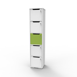 Vestiaire de bureau en bois vert et blanc avec 5 casiers CASEO de la gamme de meubles de rangements avec casiers sur Vente Directe PME