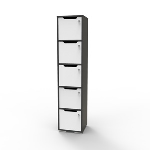 Vestiaire de bureau en bois blanc et graphite pour entreprise ou collectivité disposant de vestiaires collectifs pour salariés ou clients