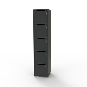 Vestiaire de bureau en bois entièrement graphite avec 5 cases CASEO idéal pour vestiaires collectifs et salle de sport